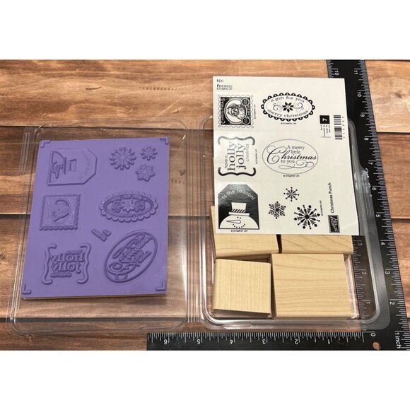 Stampin Up Christmas Punch Wood Mounted Rubber Stamp Set 115366 gift tag snow - Picture 2 of 2